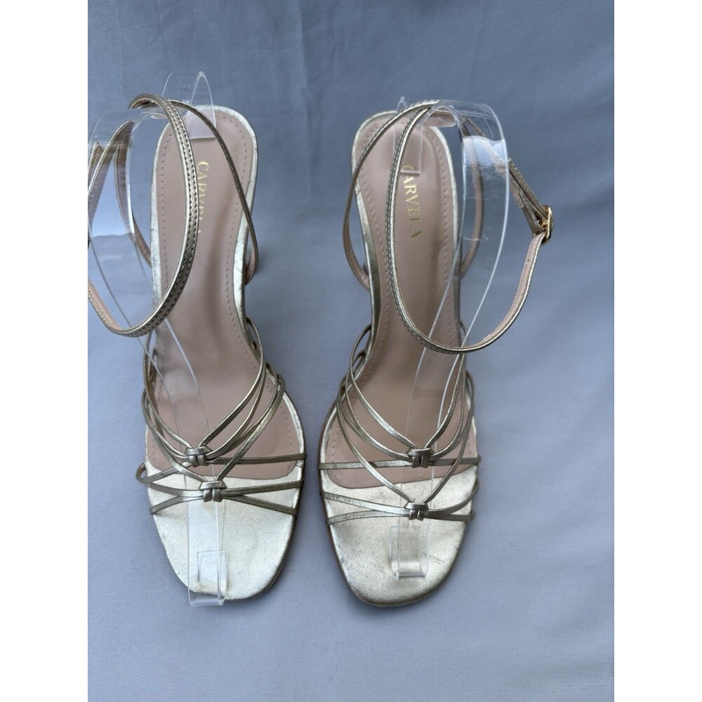 Carvela Gold Leather Strappy Open-Toe Slide Sandals Stiletto Heel Size 10